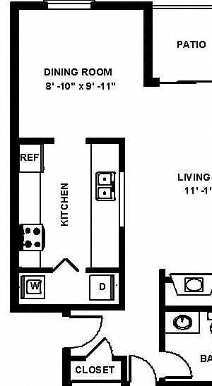 A2 One Bedroom One Bathroom Floor Plan A2 1x1 Floor Plan, Copper Ridge Apartment Homes, 4600 Davis Avenue S